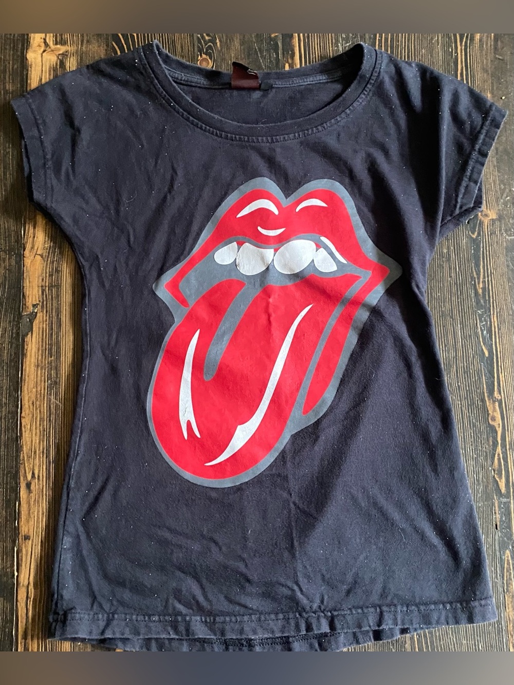 Ladies Rolling Stone Logo T-Shirt with Cap Sleeves S/M black skinny fit